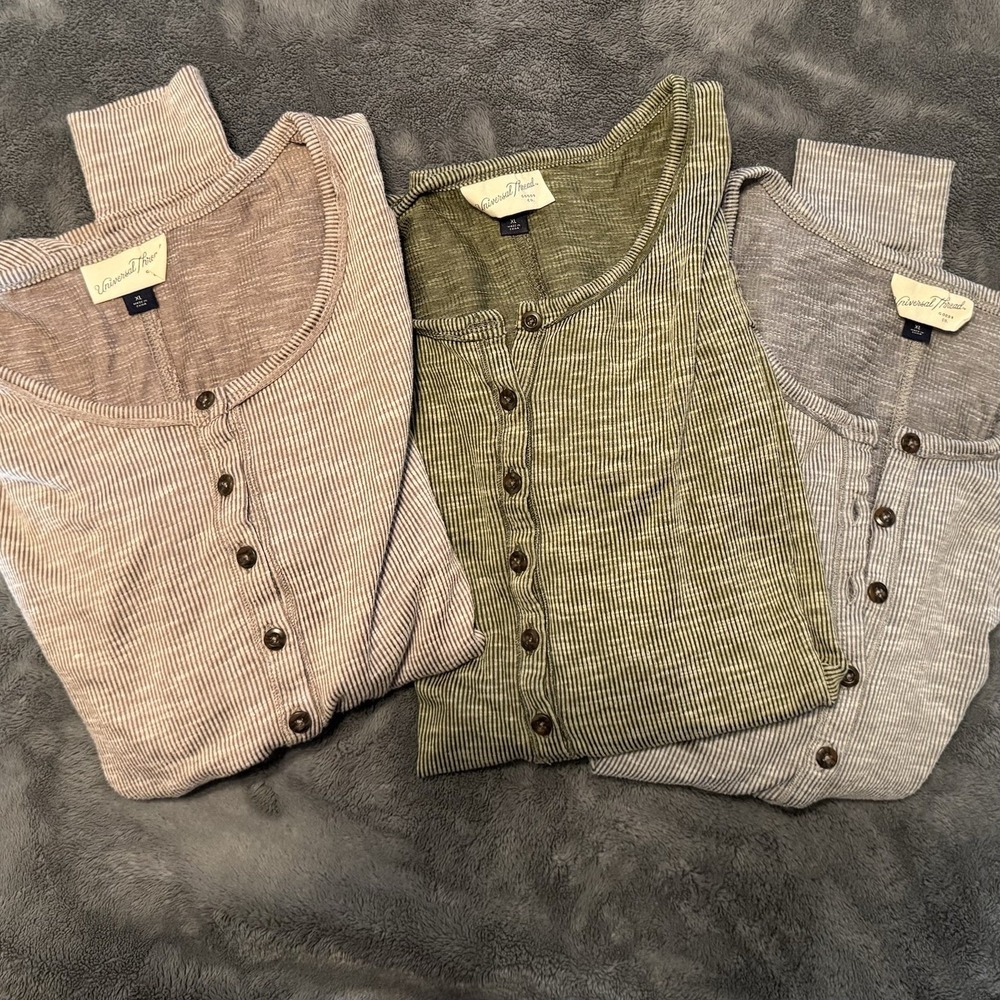 Universal Thread Ribbed Henley Bundle Of 3 Women's XL Green Brown Gray
